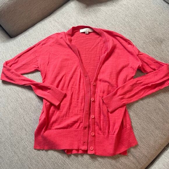ANN TAYLOR LOFT Pink Button Up Cardigan Sweater Longsleeve Cotton Extra Small XS - Picture 1 of 4